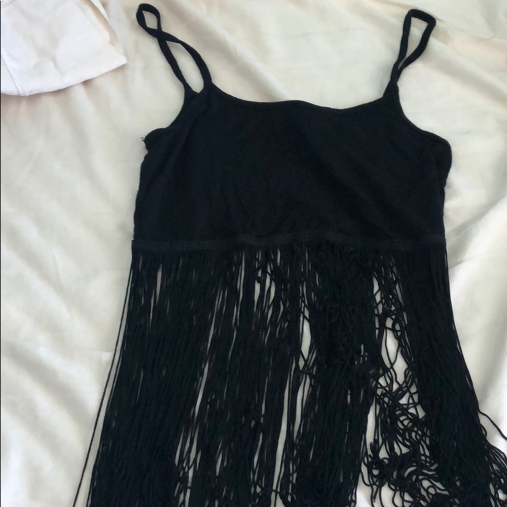Black crop top with fringe